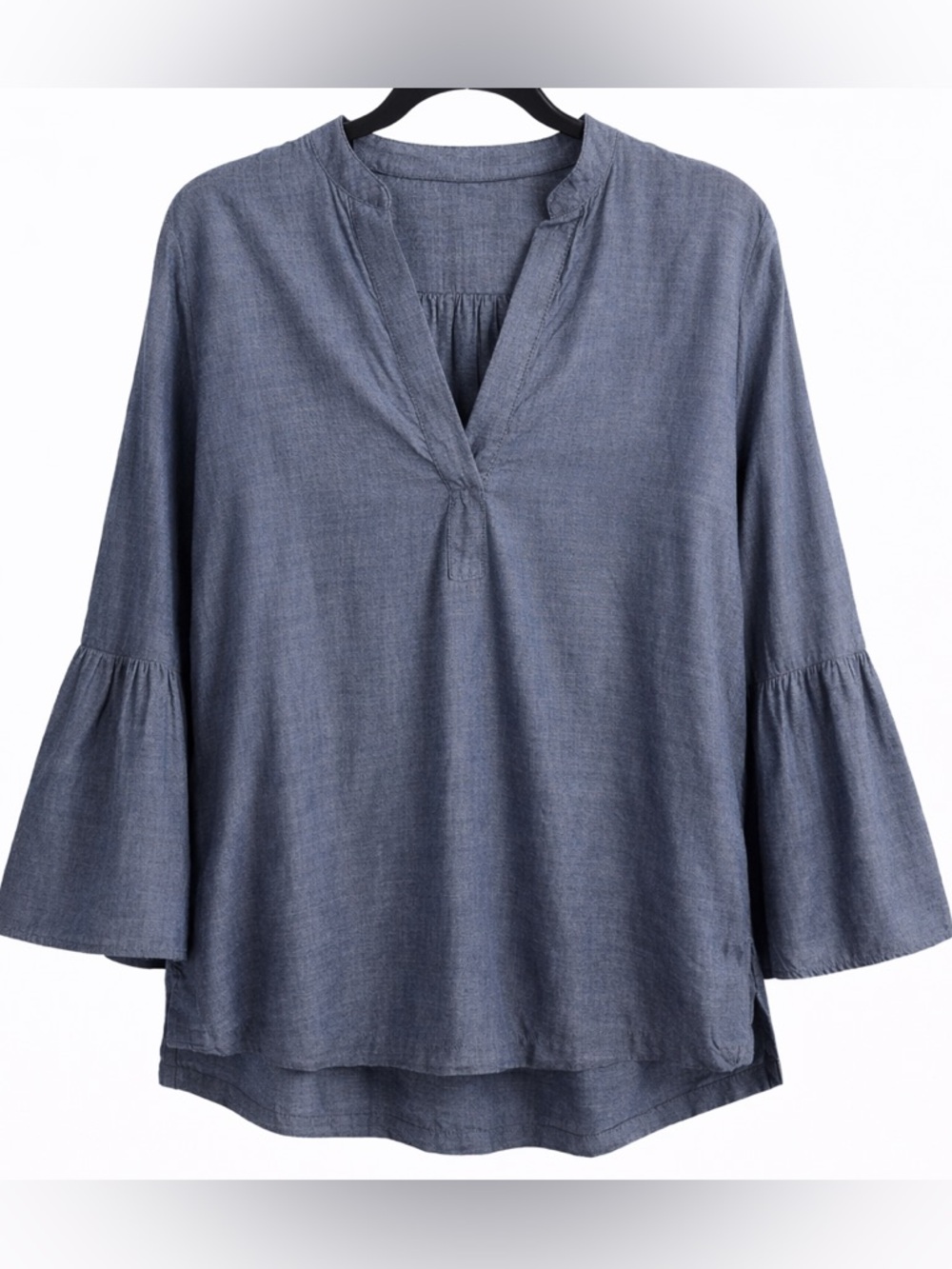 LOFT Chambray Bell Sleeve Blouse Womens XS Blue Lyocell Lightweight Top - Picture 4 of 12